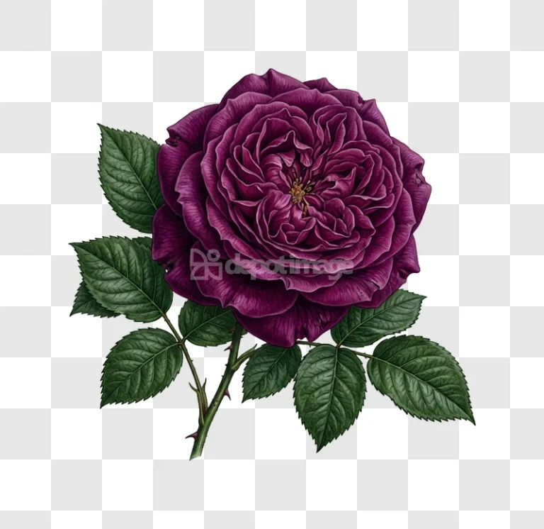 Vibrant Purple Rose Lush Green Leaves Botanical