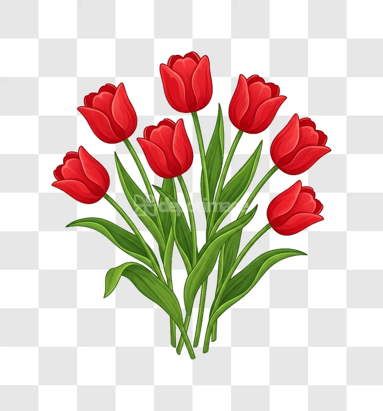 Vibrant Red Tulips Green Stems Bouquet