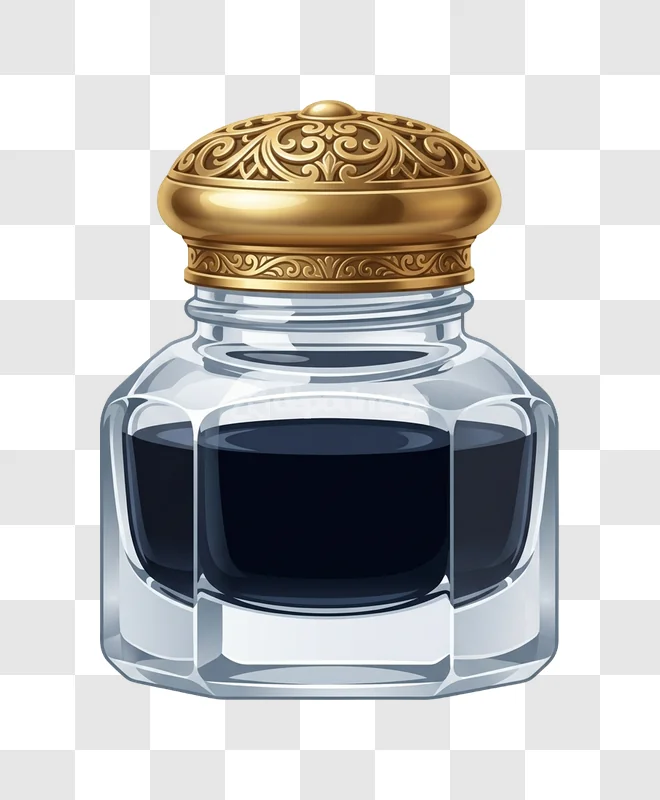 Vintage Ink Jar Gold Ornate Cap