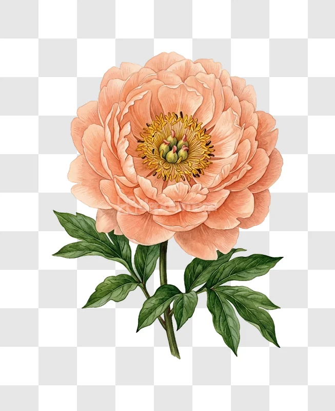 Watercolor Peony Blossom Botanical Drawing