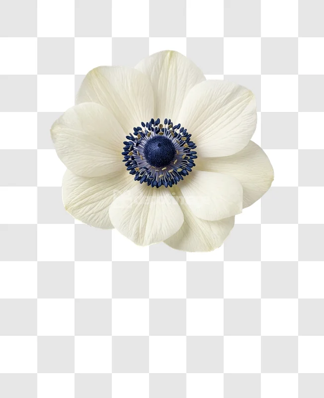 White Anemone Flower Blue Center Detail