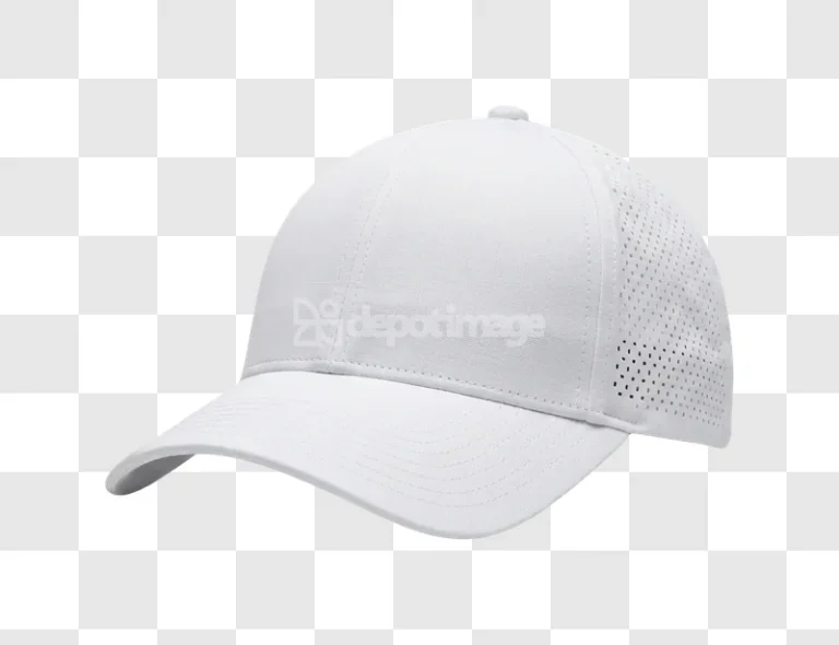 White Baseball Cap Angled Flat Lay
