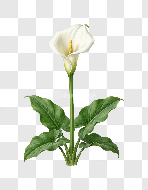 White Calla Lily Flower Green Leaves Botanical
