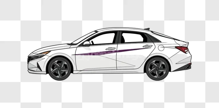 White Car With Purple Stripe Side View