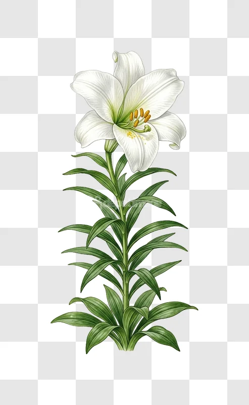 White Easter Lily Blossom Green Stem