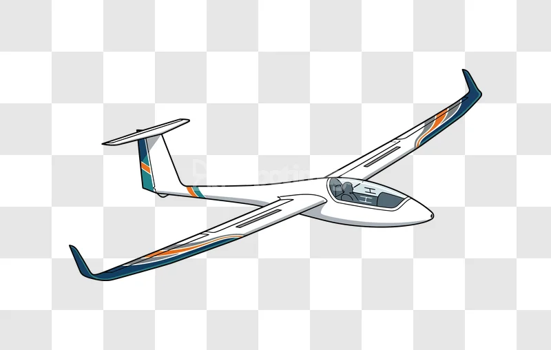 White Glider Plane Cartoon Style Flying, white blue orange stripes