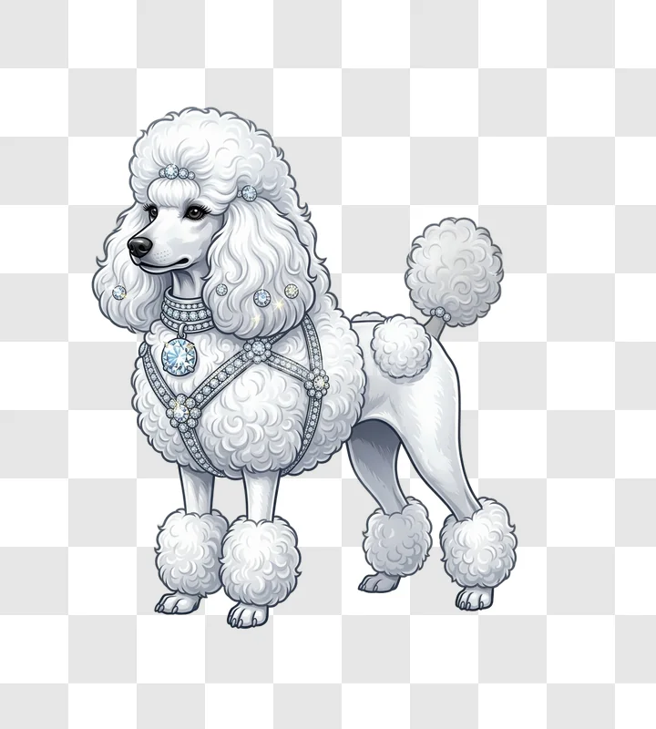 White Poodle Diamond Harness Collar Sparkling
