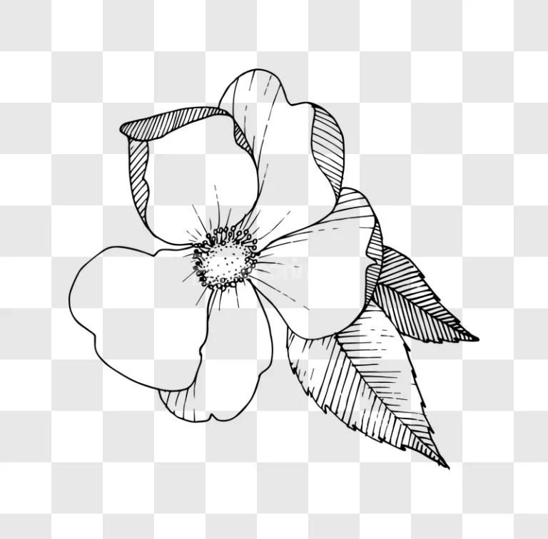 Wild Rose Flower Line Art Botanical Drawing