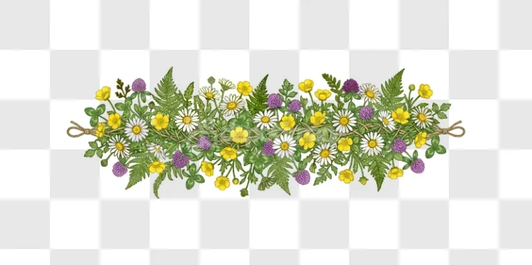 Wildflower Buttercup Clover Fern Border Design
