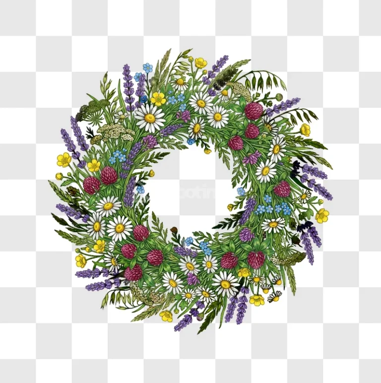 Wildflower Lavender Clover Wreath Illustration