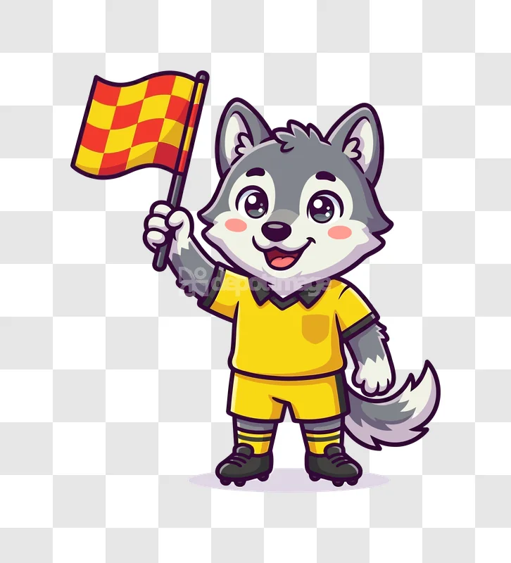 Wolf Referee Yellow Uniform Waving Flag