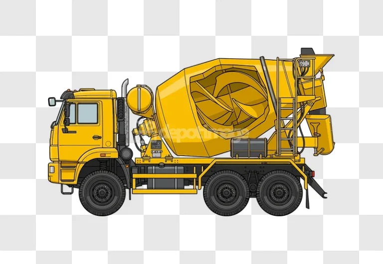 Yellow Cement Mixer Truck Isolated Black