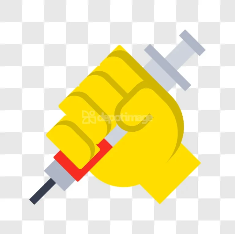 Yellow Fist Holding Medical Syringe Injection