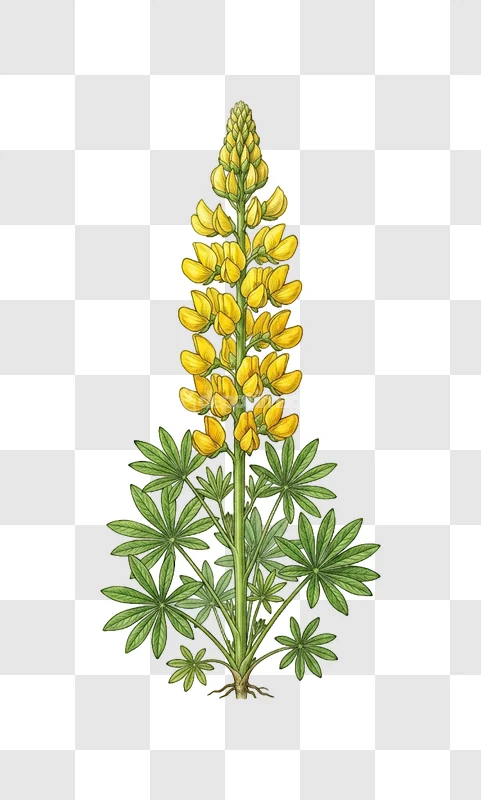 Yellow Lupine Flower Blossom Botanical Illustration