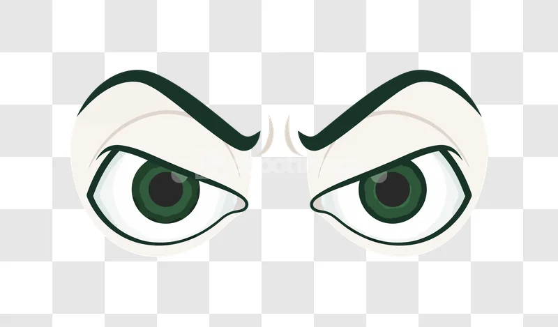 Angry Evil Eyes Green Cartoon Glare: intense cartoon green eyes, dark eyebrows