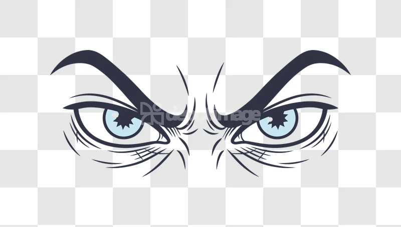 Angry Eyes Stare Blue Eyebrows: stylized dark blue, light blue irises, intense expression