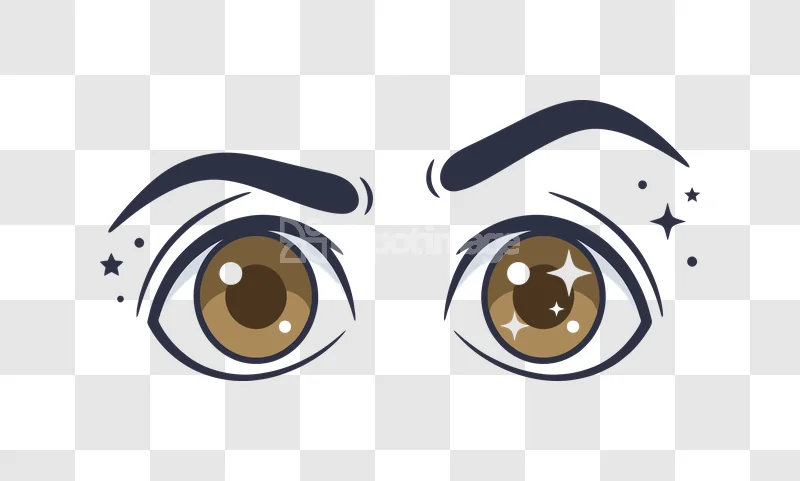 Anime Eyes Brown Sparkle Eyebrows: stylized brown eyes with sparkles and dark brows
