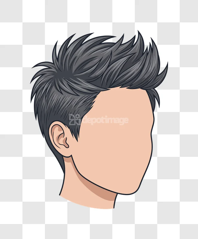 Anime Guy Spiky Hair Dark Color, gray spiky cartoon hair
