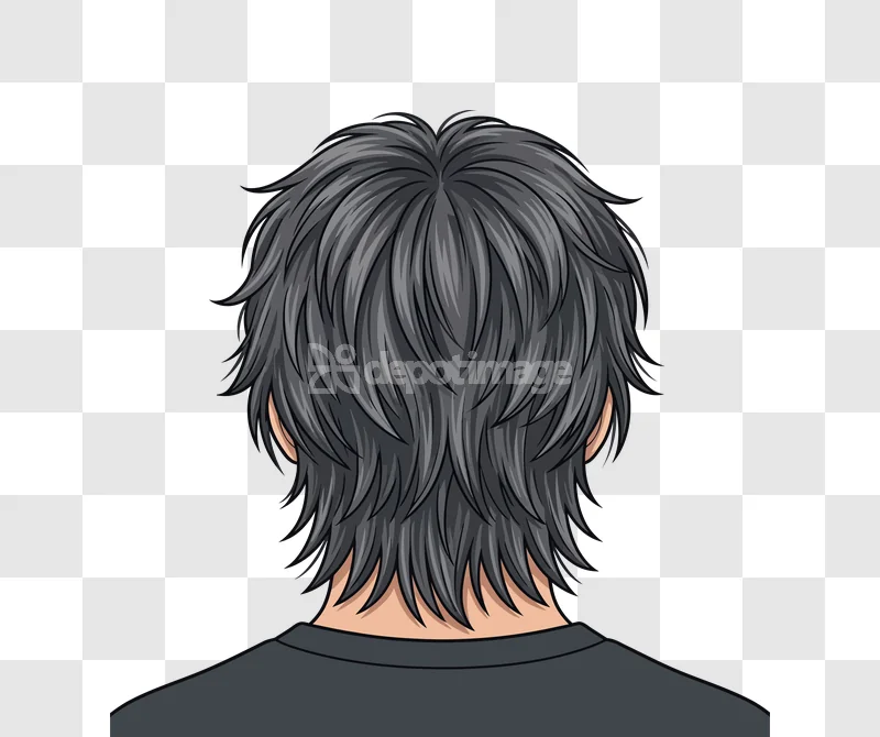 Anime Man Back Head Hair Male, layered grey hair, anime style