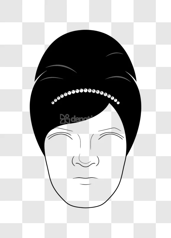 Asian Woman Face Illustration Line Art: minimalist, black background, closed eyes