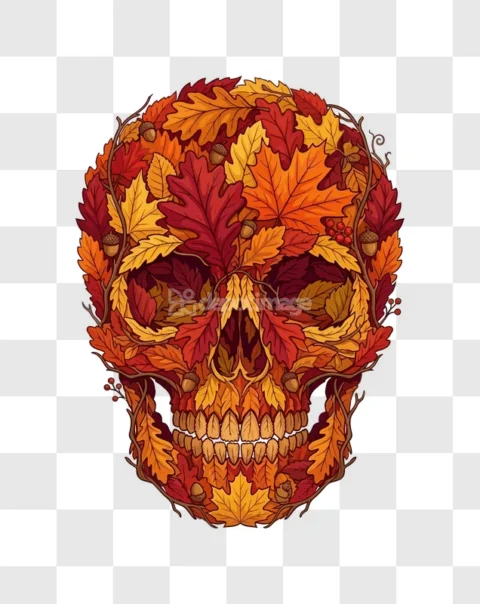 Autumn Leaves Halloween Skull Colorful