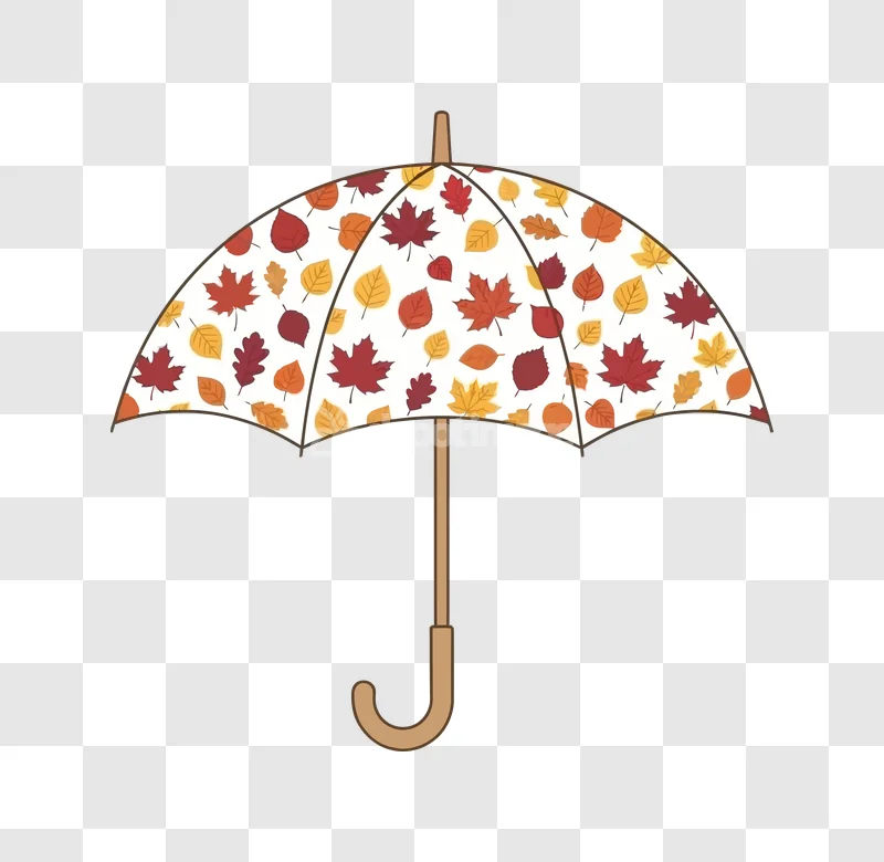 Autumn Leaves Pattern Umbrella Vector cartoon style white background