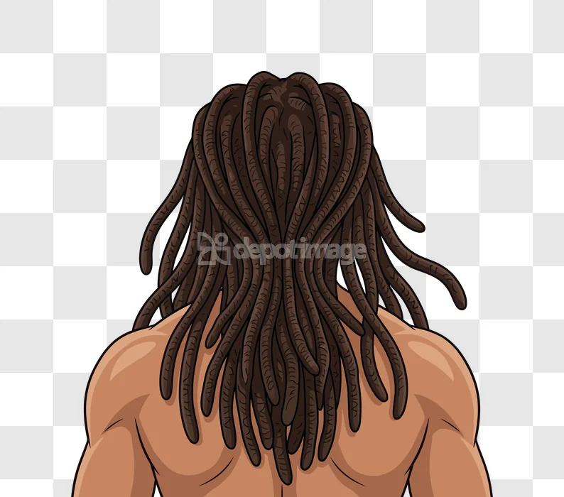 Back View Person Brown Dreadlocks Hair, cartoon style, brown dreadlocks, muscular back