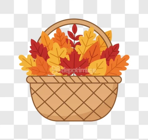 Basket Fall Leaves Cartoon Illustration