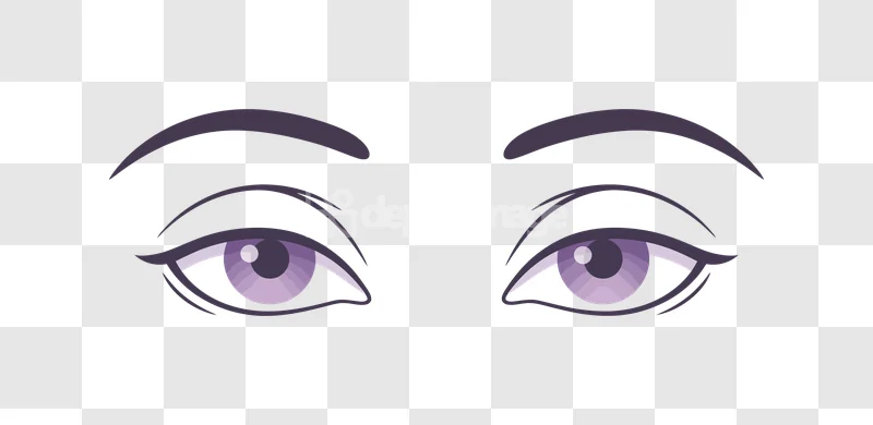 Beautiful Female Eyes Purple Eyebrows Lashes: cartoon purple eyes, thick lashes