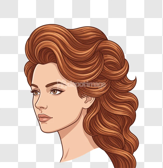 Beautiful Young Woman Brown Hair Profile, elegant brown hair, detailed illustration