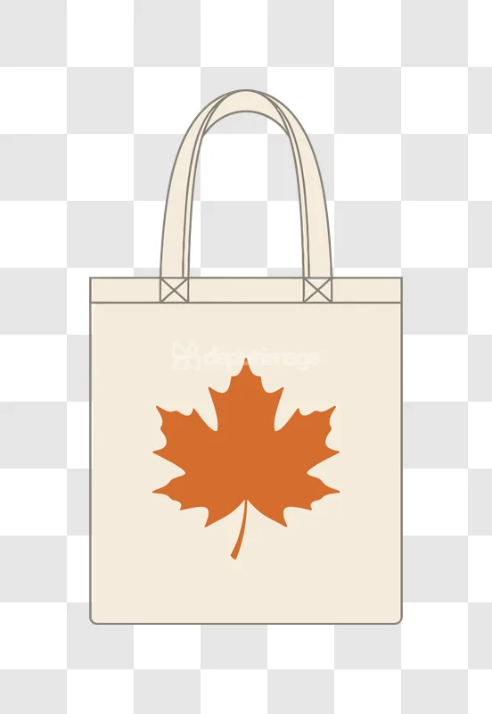 Beige Tote Bag Orange Maple Leaf Vector flat design transparent background