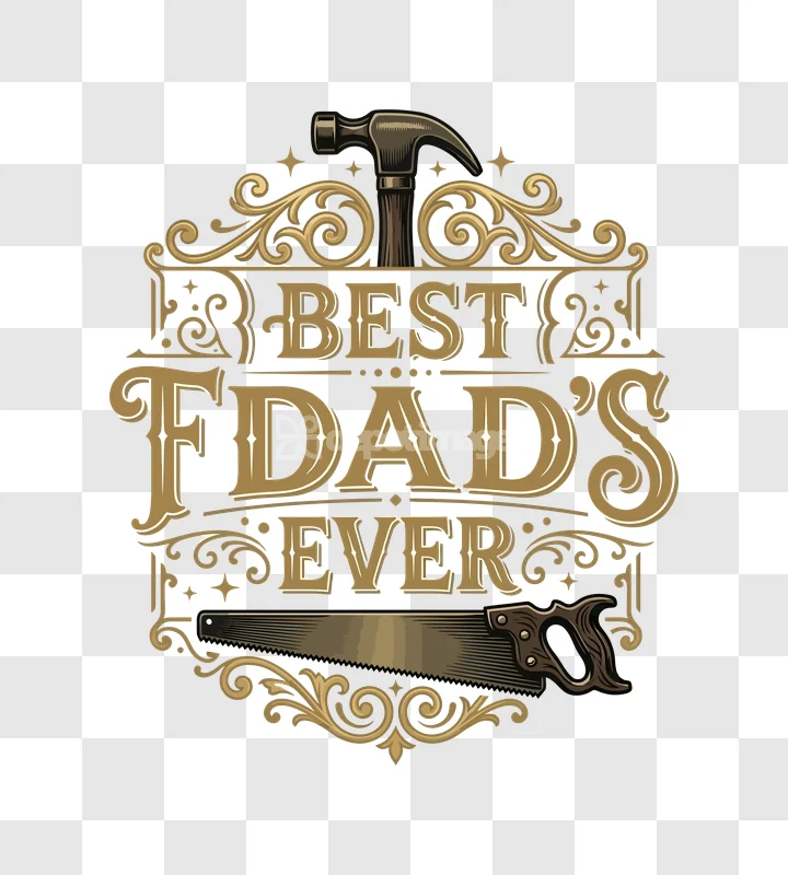 Best Dads Ever Vintage Ornate Illustration golden ornate hammer saw