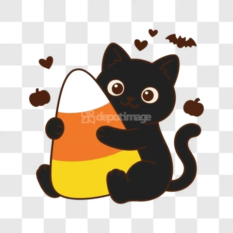Black Cat Candy Corn Halloween Spooky Cute