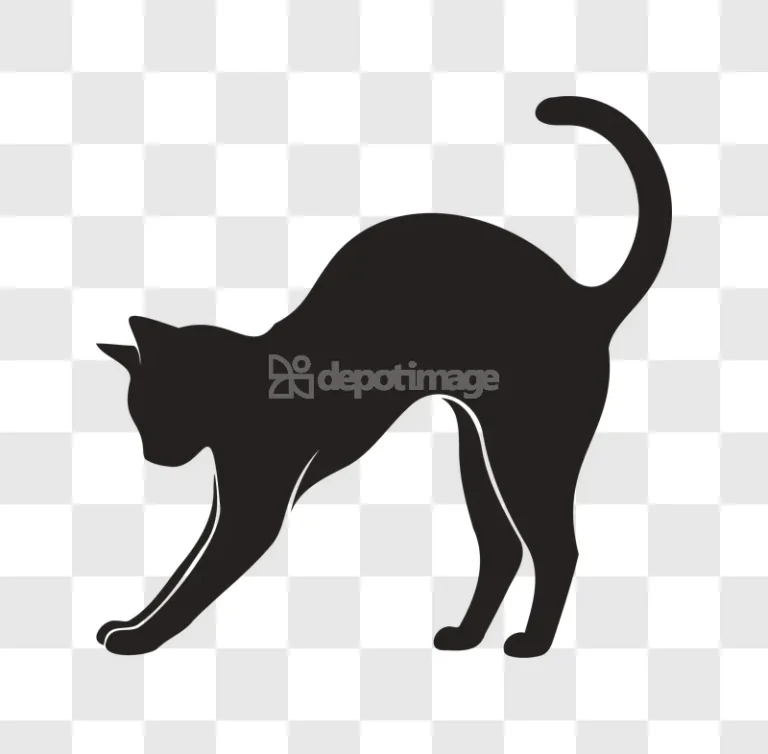 Black Cat Stretching Stylized Silhouette