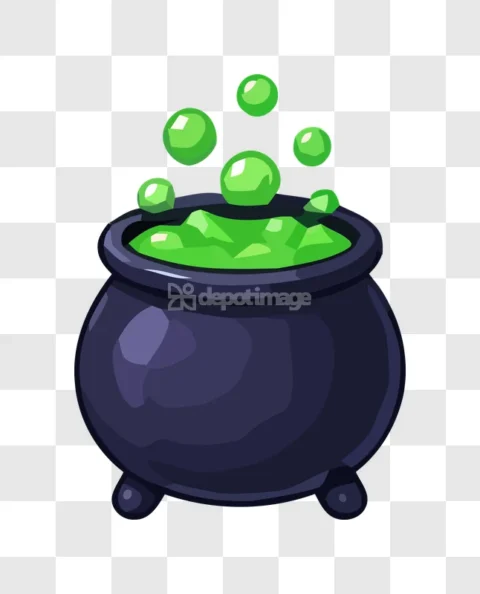 Black Cauldron Green Bubbling Liquid Vector Art