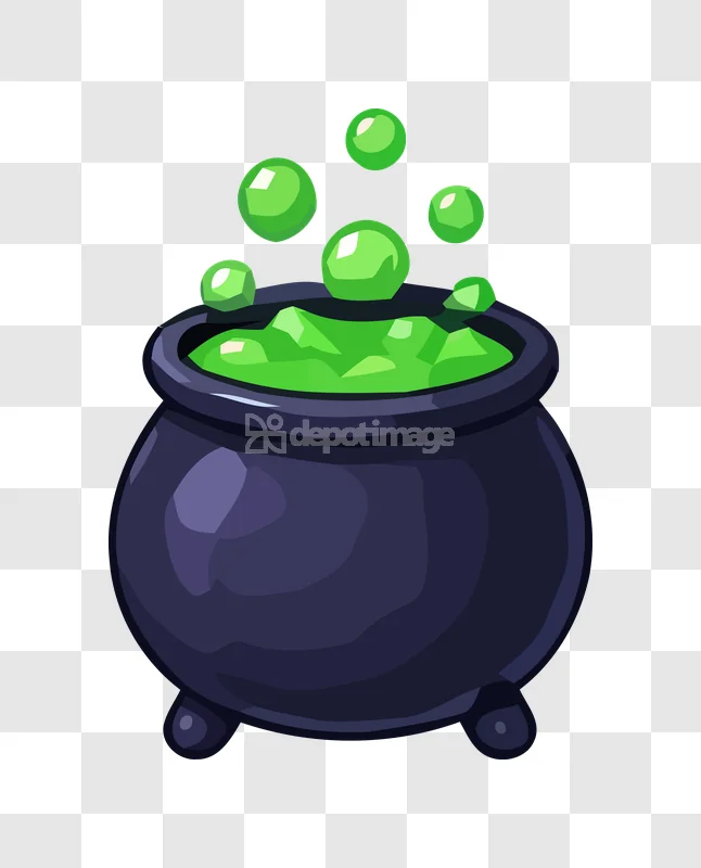 Black Cauldron Green Bubbling Liquid Vector Art dark purple pot green bubbles transparent