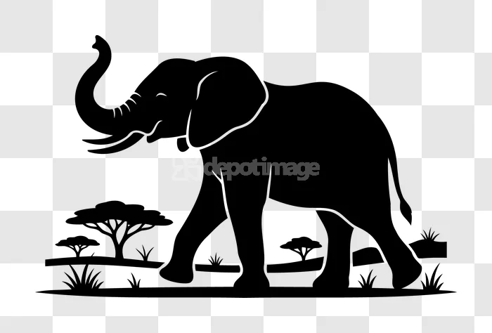 Black Elephant Silhouette Walking Profile