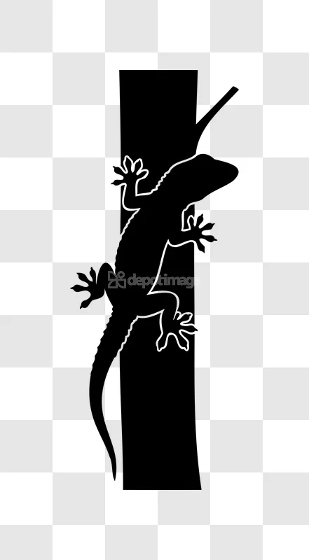 Black Gecko Climbing Tree Trunk black silhouette transparent background
