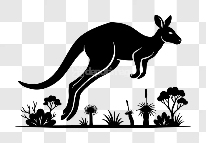 Black Kangaroo Jumping Silhouette Wildlife Illustration