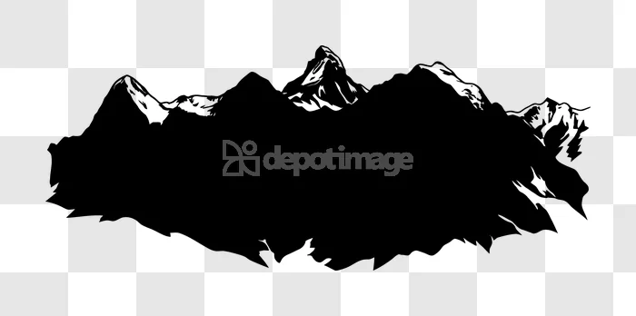 Black Mountain Range Peaks Outline black silhouette transparent background