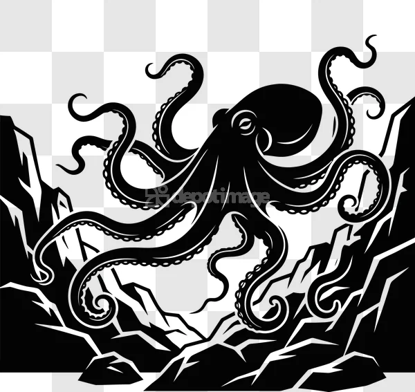 Black Octopus Ocean Rocks