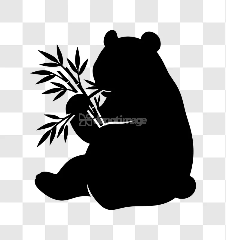 Black Panda Eating Bamboo Silhouette