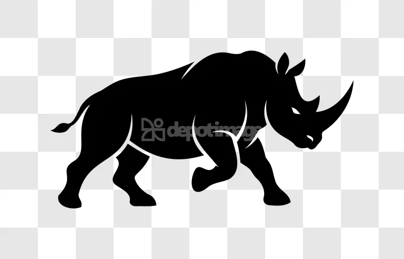 Black Rhino Wild Animal Illustration black silhouette transparent background