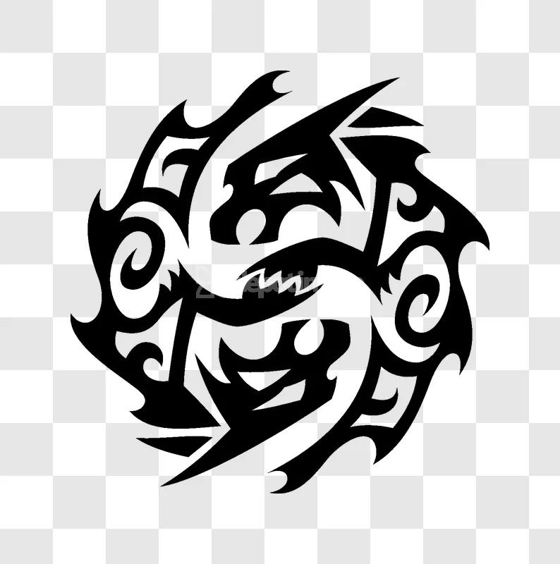 Black Tribal Dragons Design Yin yang solid black silhouette