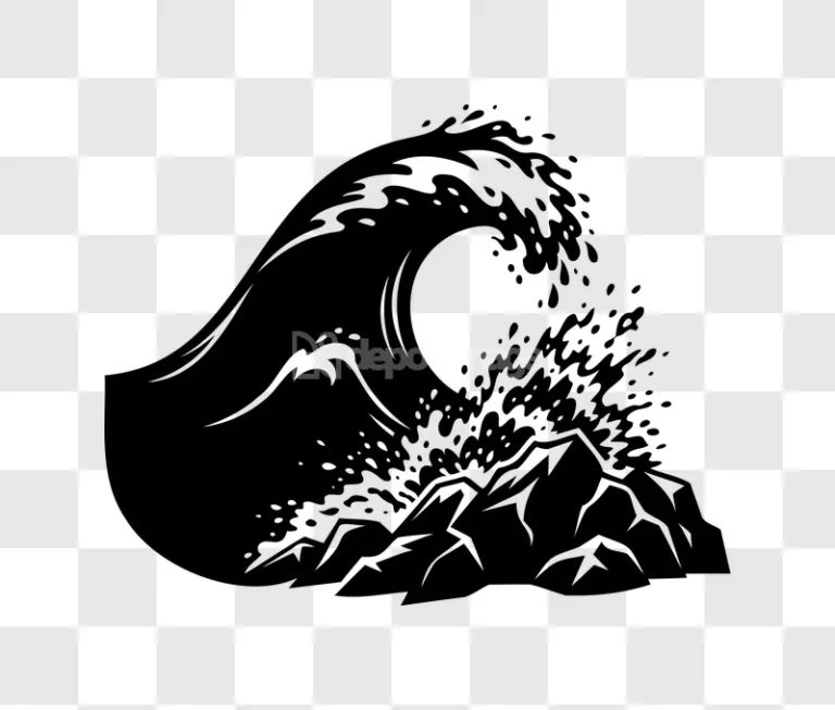 Black Wave Crashing Rocks Ocean Storm