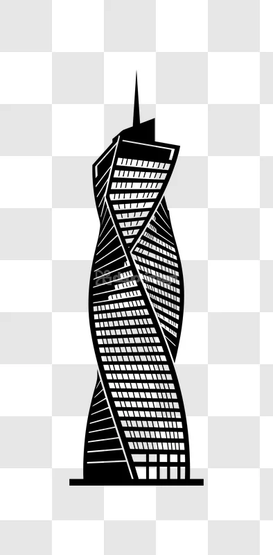 Black White Abstract Twisted Building Silhouette