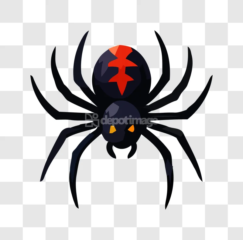 Black Widow Spider Cartoon Vector Art black spider red markings orange eyes
