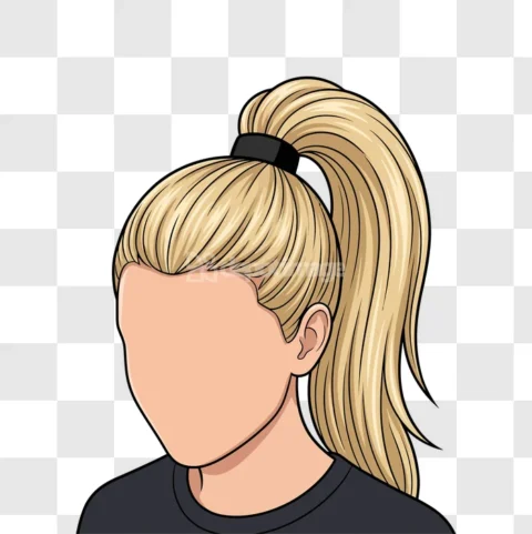 Blonde Hair Ponytail Faceless Woman Cartoon
