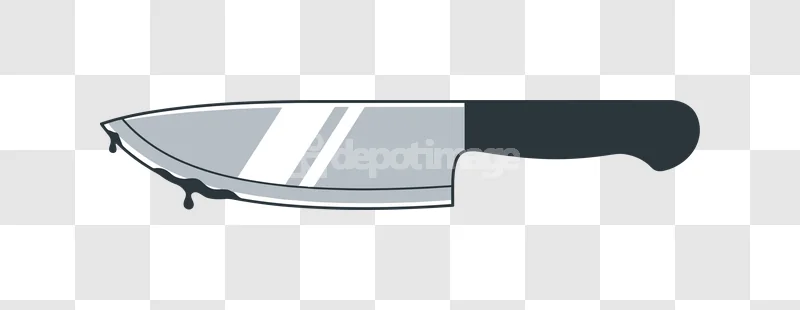 Bloody Kitchen Knife Halloween Weapon Illustration: silver blade, dark drips, black handle, cartoon style