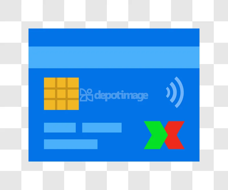 Blue Credit Card Chip Contactless flat design, blue, orange, green, red